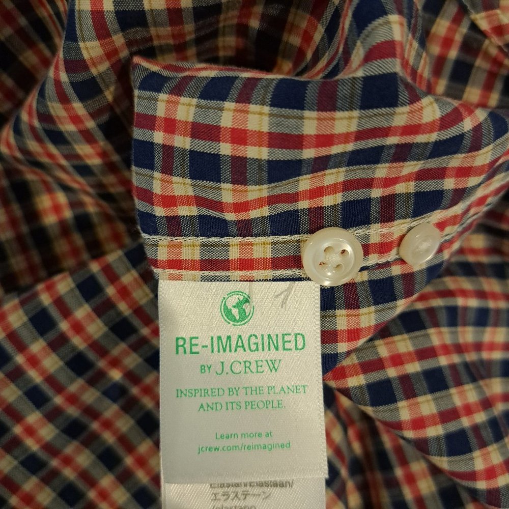 J. Crew men's medium slim stretch 98% organic cotton button down plaid shirt - Picture 8 of 14